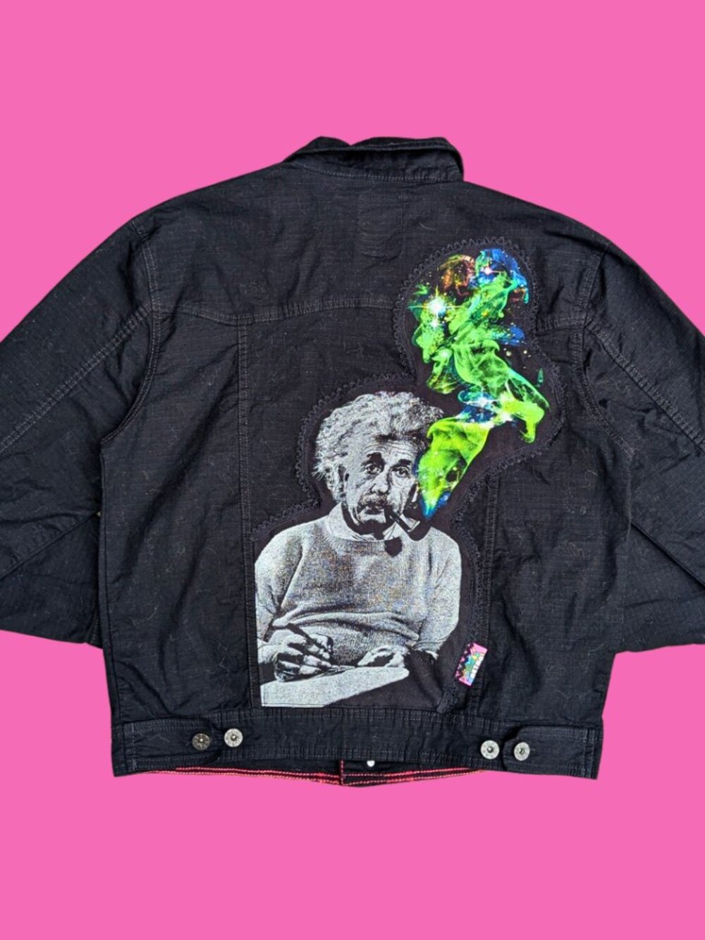 Albert Einstein Upcycled T-Shirt Denim Jacket Size M